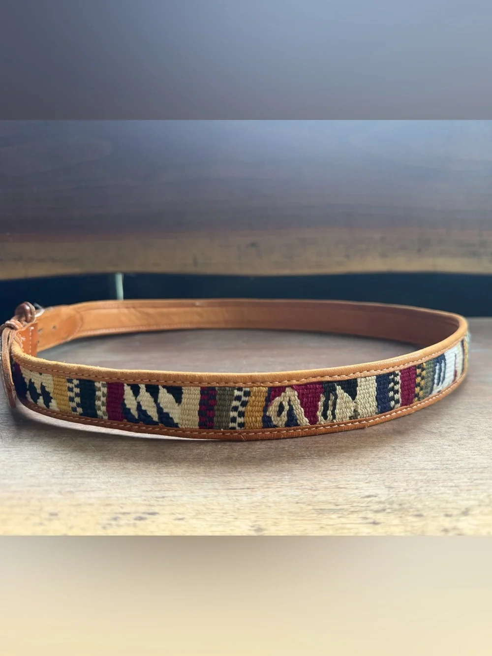 Men's Brown Leather Belt with Woven Accent